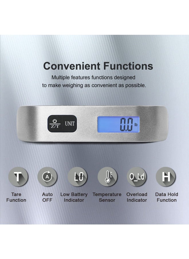 travel inspira travel inspira Luggage Scale, Portable Digital Hanging Baggage Scale for Travel, Suitcase Weight Scale with Rubber Paint, 110 Pounds, Battery Included - Silver  - Image 1