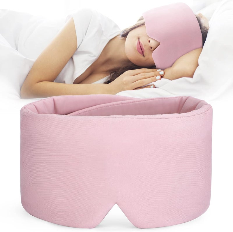 FRESHME FRESHME Cotton Sleep Mask Blackout - Handmade Eye Mask for Sleeping Eye Shade Cover Sleep Mask for Women Men Girl Soft and Breathable Adjustable Blinder Light Blocking Pink Airplane with Travel Pouch