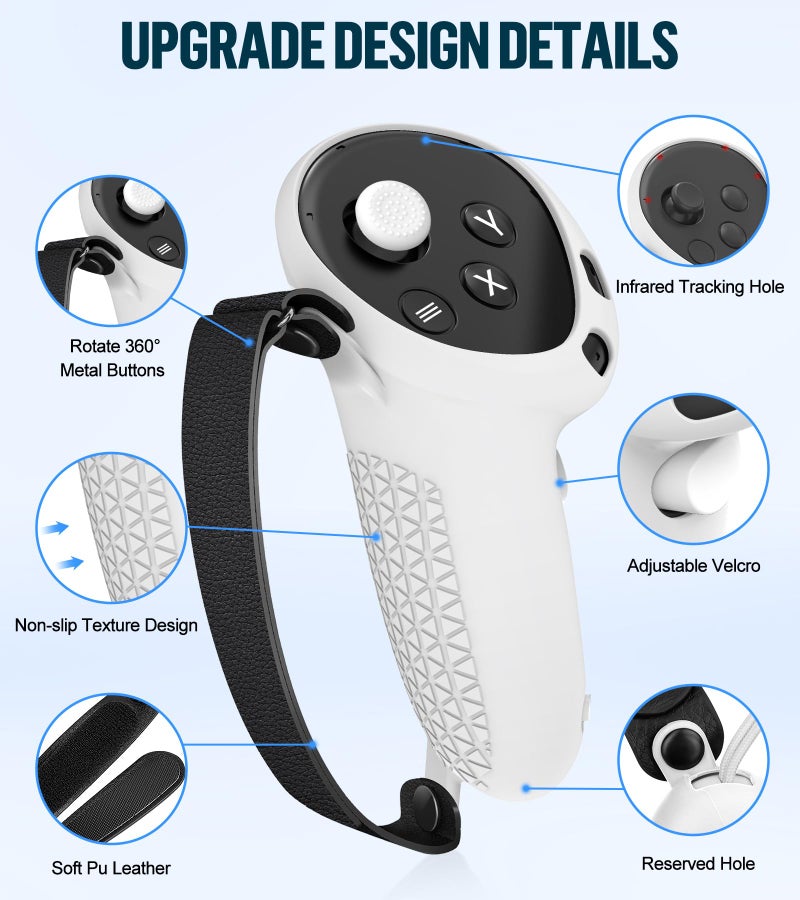 YRXVW Silicone Cover Set Compatible with Meta Oculus/Quest 3, VR Accessories Protective Cover Includes Controller Grips, Front Shell Headset Cover and Face Cover, Not Fit Quest 3S (White) - Image 3