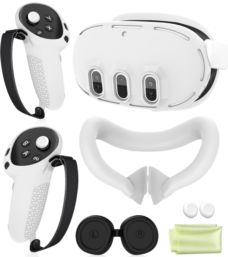 YRXVW Silicone Cover Set Compatible with Meta Oculus/Quest 3, VR Accessories Protective Cover Includes Controller Grips, Front Shell Headset Cover and Face Cover, Not Fit Quest 3S (White) - Image 1