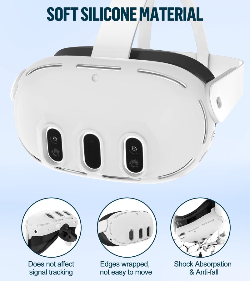 YRXVW Silicone Cover Set Compatible with Meta Oculus/Quest 3, VR Accessories Protective Cover Includes Controller Grips, Front Shell Headset Cover and Face Cover, Not Fit Quest 3S (White) - Image 2