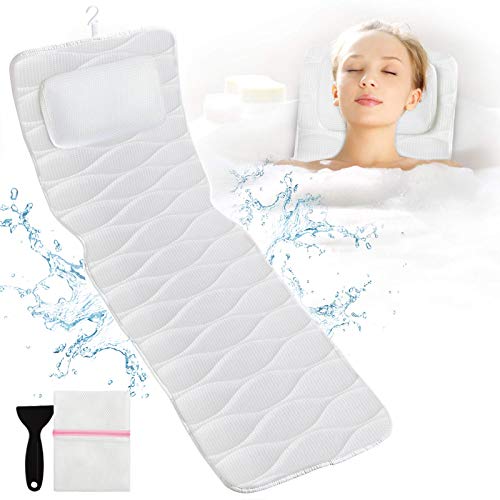 OMYSTYLE Full Body Bath Pillow Bath Pillows for tub with Mesh Washing Bag  21 NonSlip Suction Cups Spa Bathtub Pillow for Head Neck Shoulder and Back Support  5D Air Mesh  Quick Drying