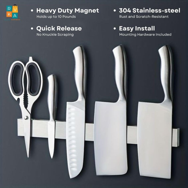 RVKA 16 Inch Stainless Steel Magnetic Knife Bar with MultiPurpose Functionality as a Knife Holder Knife Strip Magnetic Tool Rack for Home Kitchen Organizer - Image 4