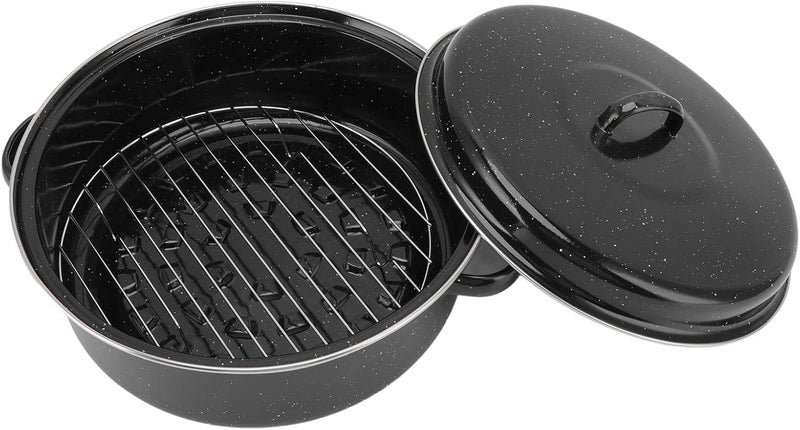 Roasting Pan, Black Enamel Speckled Finish Non Stick Roast Pan with Lid, for Roasted Sweet Potatoes Barbecue Meat (Iron Cover 28cm) - Image 5