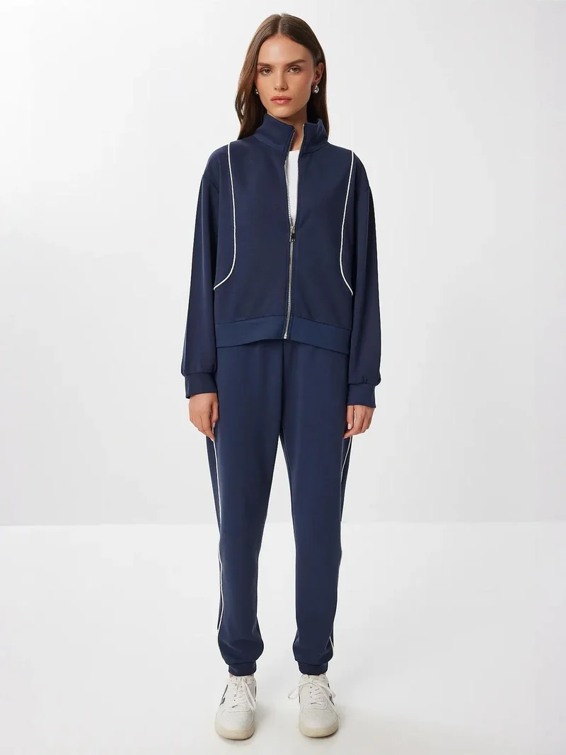 Lovely Istanbul ISTANBUL Contrast Binding Detailed Zippered Sweatshirt & Jogger Two-Piece Set