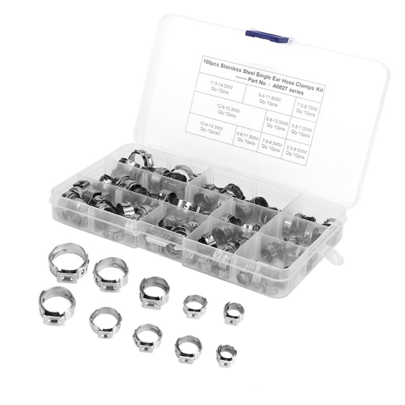 Stainless Steel Hose Clamp Assortment Kit - 360° Endless Design Corrosion Resistant Lightweight Crimp Hose Clamp for Small Cars, Trucks, Agricultural Vehicles - Image 1