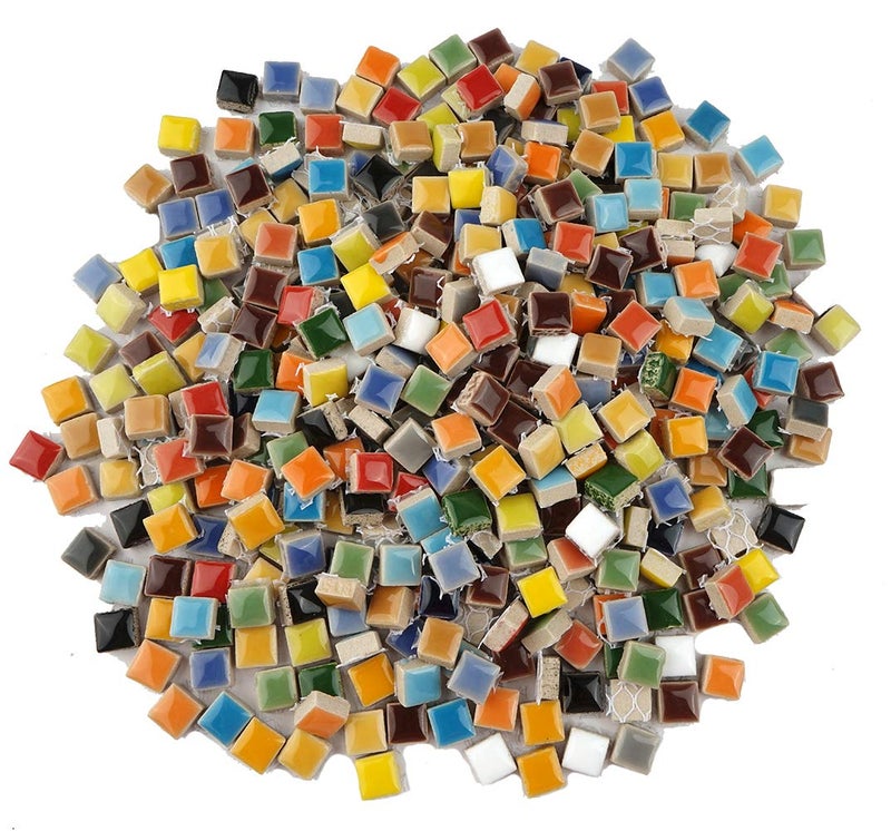 Lanyani 784 Pieces Colorful Tiny Square Ceramic Mosaic Tiles for Crafts Glazed Porcelain Pieces Sheets for Mosaics
