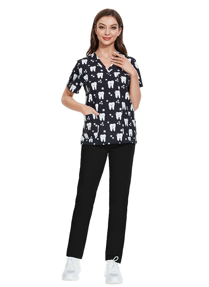 KUYING Elastic Printed Hospital Clinic Short Sleeved Long Pants Operating Room Workwear  - Image 1