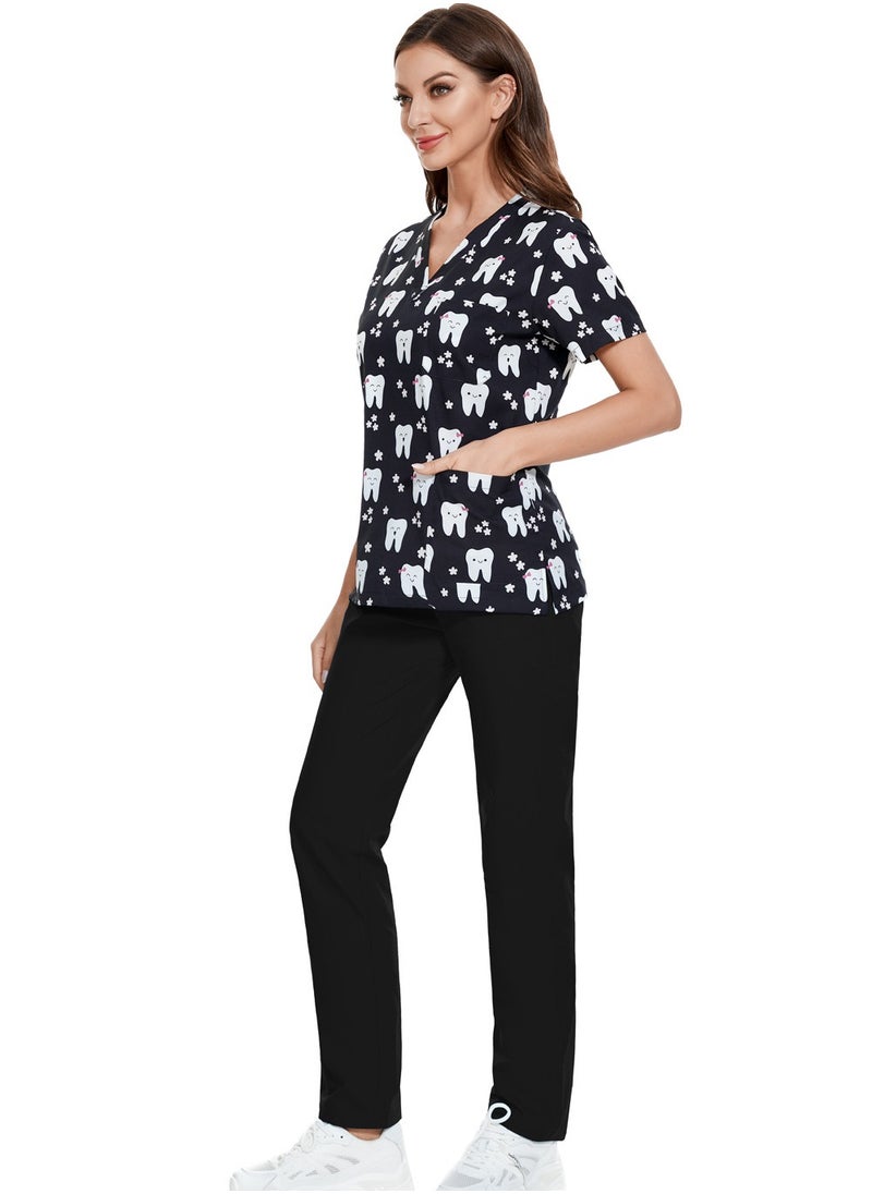 KUYING Elastic Printed Hospital Clinic Short Sleeved Long Pants Operating Room Workwear  - Image 3