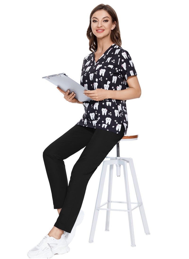 KUYING Elastic Printed Hospital Clinic Short Sleeved Long Pants Operating Room Workwear  - Image 2