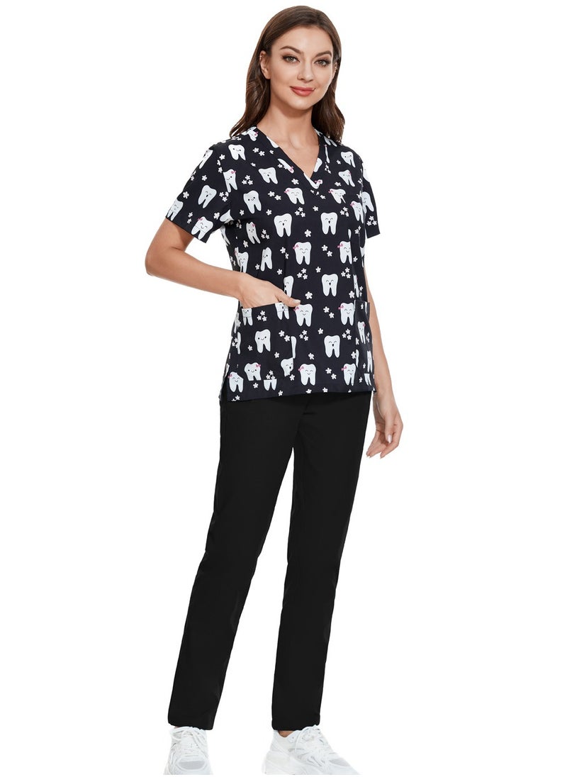 KUYING Elastic Printed Hospital Clinic Short Sleeved Long Pants Operating Room Workwear  - Image 4