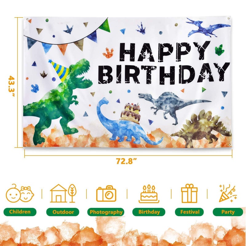 Wernnsai Watercolor Dinosaur Backdrop - Dinosaur Birthday Party Decorations for Boys 73'' x 43'' Outdoor Photography Background Party Supplies Large Wall Banner Room Decor - Image 5