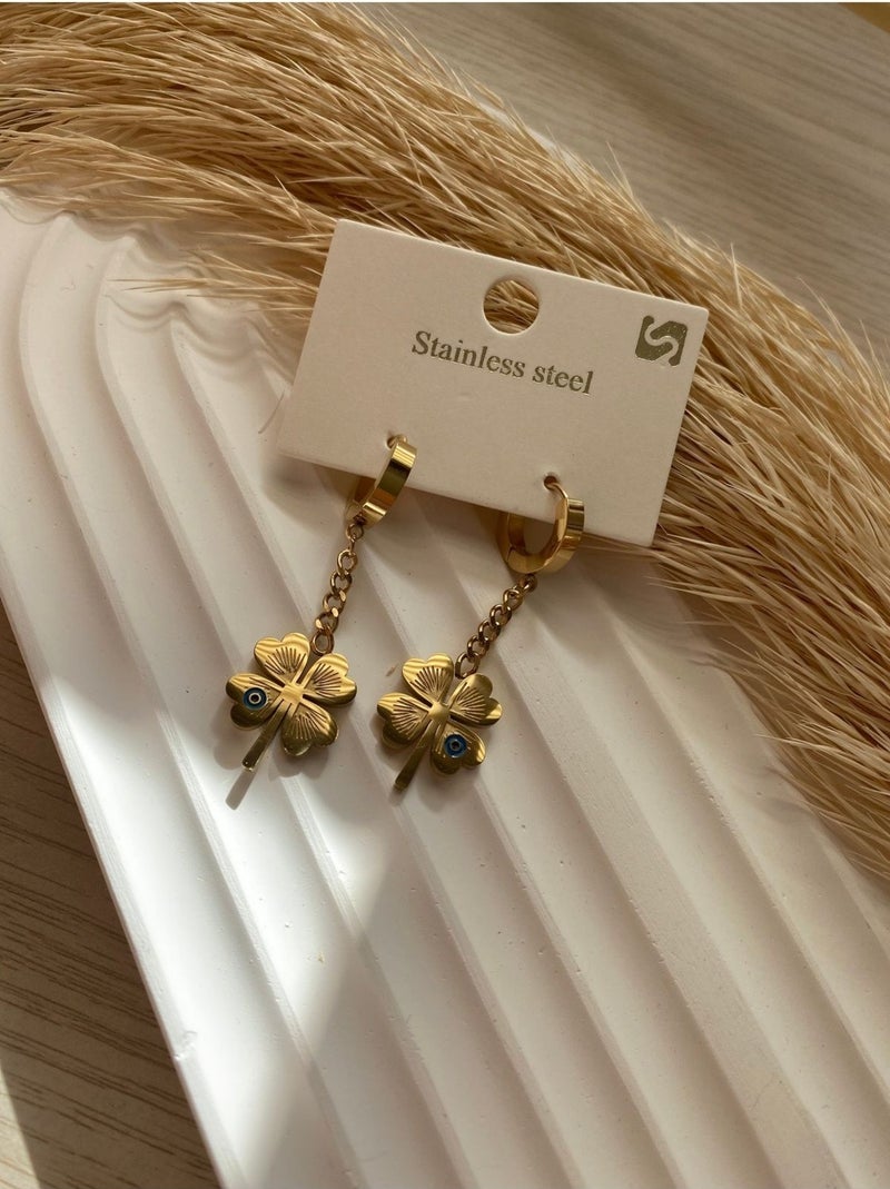 Stainless Stell Bs Still Clover Hanging Model Earring Minimal Stainless-Tarnish Steel Earring (1 Pair)  - Image 4
