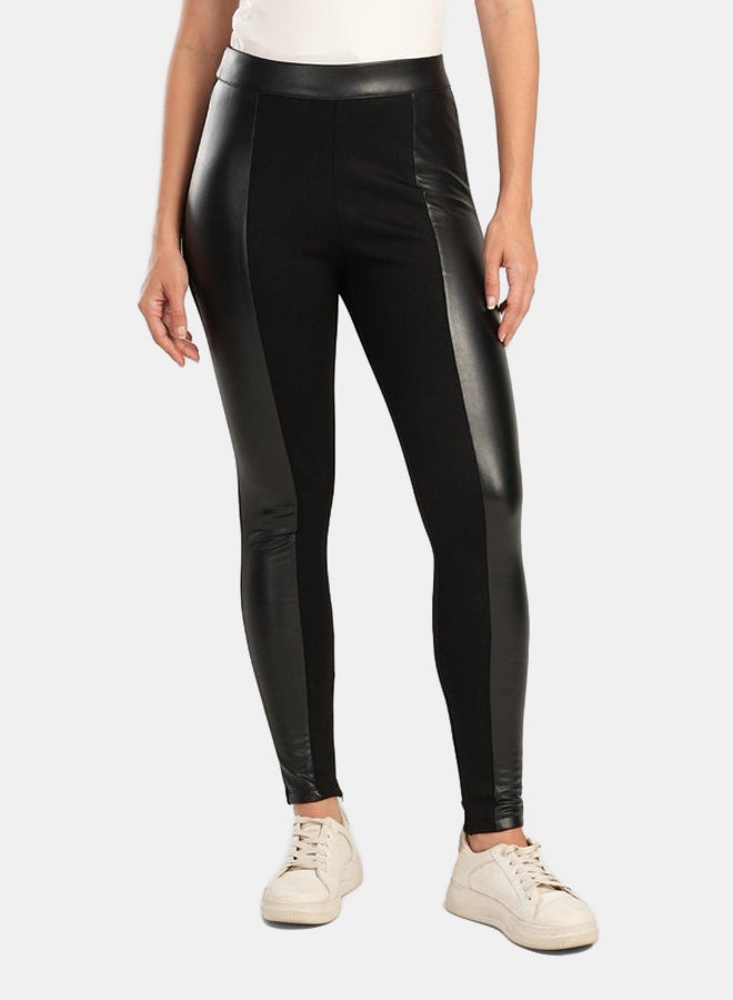 Clue Black Leather & Suede Pants - Image 1