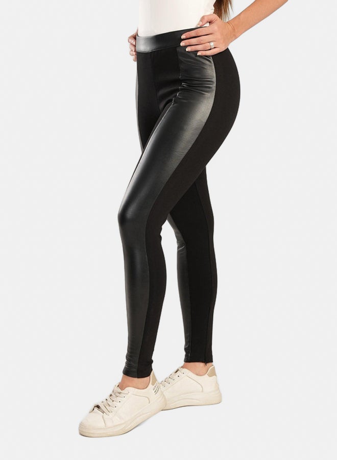 Clue Black Leather & Suede Pants - Image 2