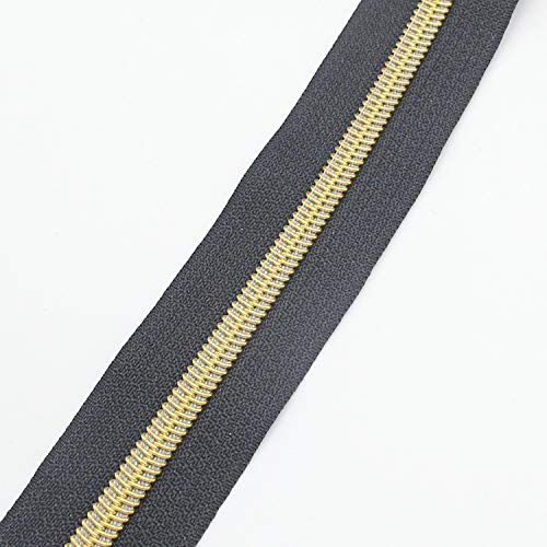 Leekayer #5 Gold Metallic Nylon Coil Zippers by The Yard Bulk 10 Yards Black Tape with 25pcs Gold Sliders for DIY Sewing Tailor Craft Bag(Black) - Image 4