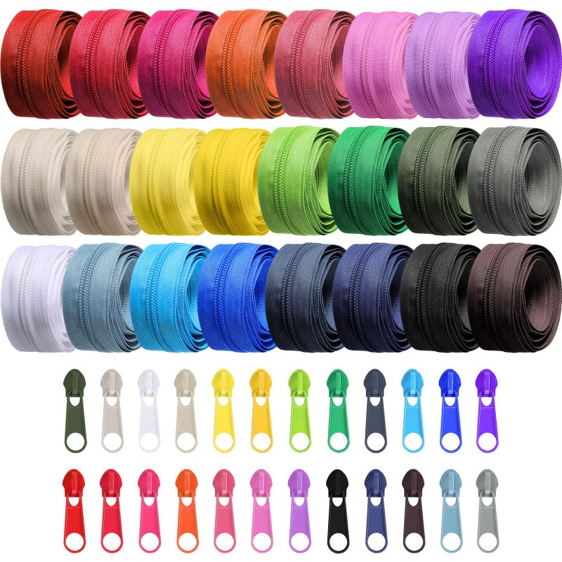 Syhood 24 Colors Zipper Repair Kit, #5 Nylon Coil Sewing Zippers Sewing Supplies Zipper Tape Zippers by The Yard with 96 Pcs Zip Pulls Sliders Purse Hardware for Bags Making(24yard,Colorful) - Image 1