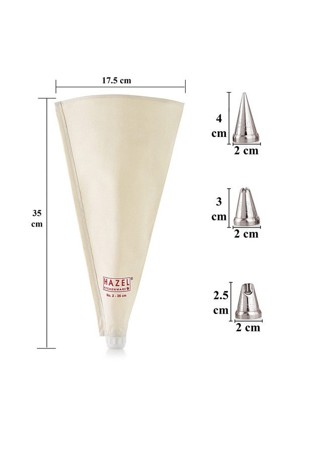 HAZEL Piping Bags with Nozzles Set | Big Size 35 cm 3 Nozzles Reusable Cake Icing Bag | Piping Bags for Cake Decoration Items (White) - Image 5