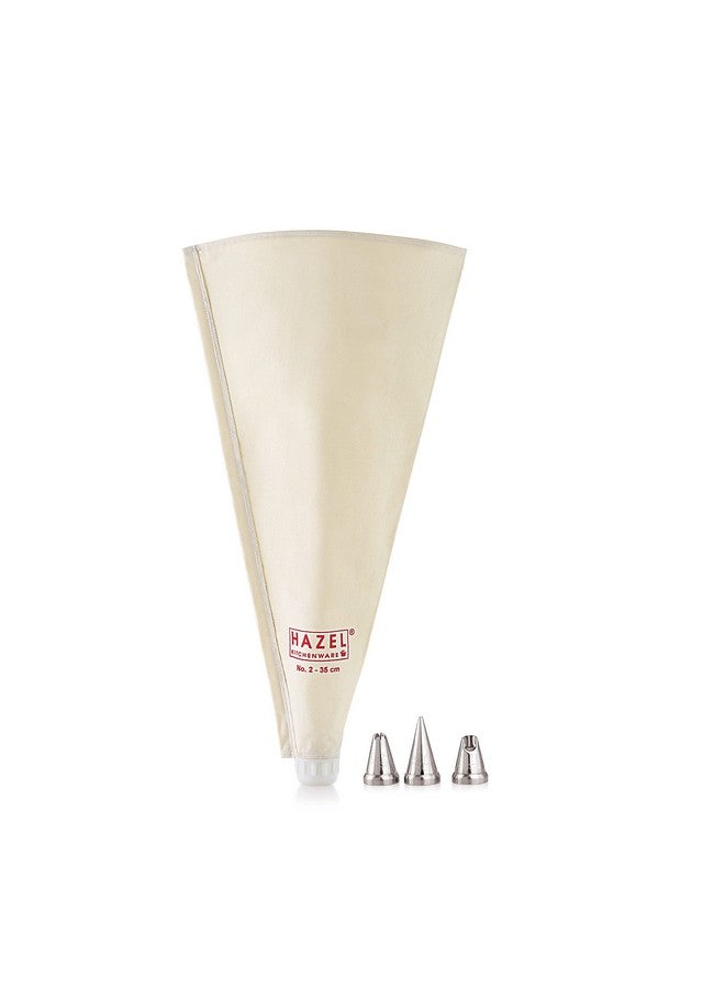 HAZEL Piping Bags with Nozzles Set | Big Size 35 cm 3 Nozzles Reusable Cake Icing Bag | Piping Bags for Cake Decoration Items (White) - Image 1