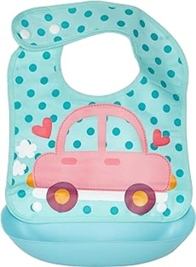 Mix and Max Mix&max baby bib with silicone pocket printed car for unisex-mintgreen