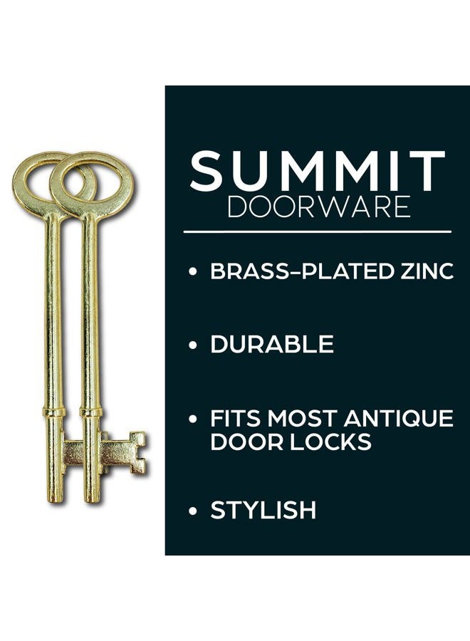 SUMMIT DOORWARE مفاتيح هيكلية - 2PK، مطلية بالنحاس، مفاتيح هيكلية للأقفال القديمة، المجوهرات، والزينة - مفاتيح هيكلية قديمة مثالية للأبواب القديمة، بديل مفتاح بأسلوب عتيق - Image 3