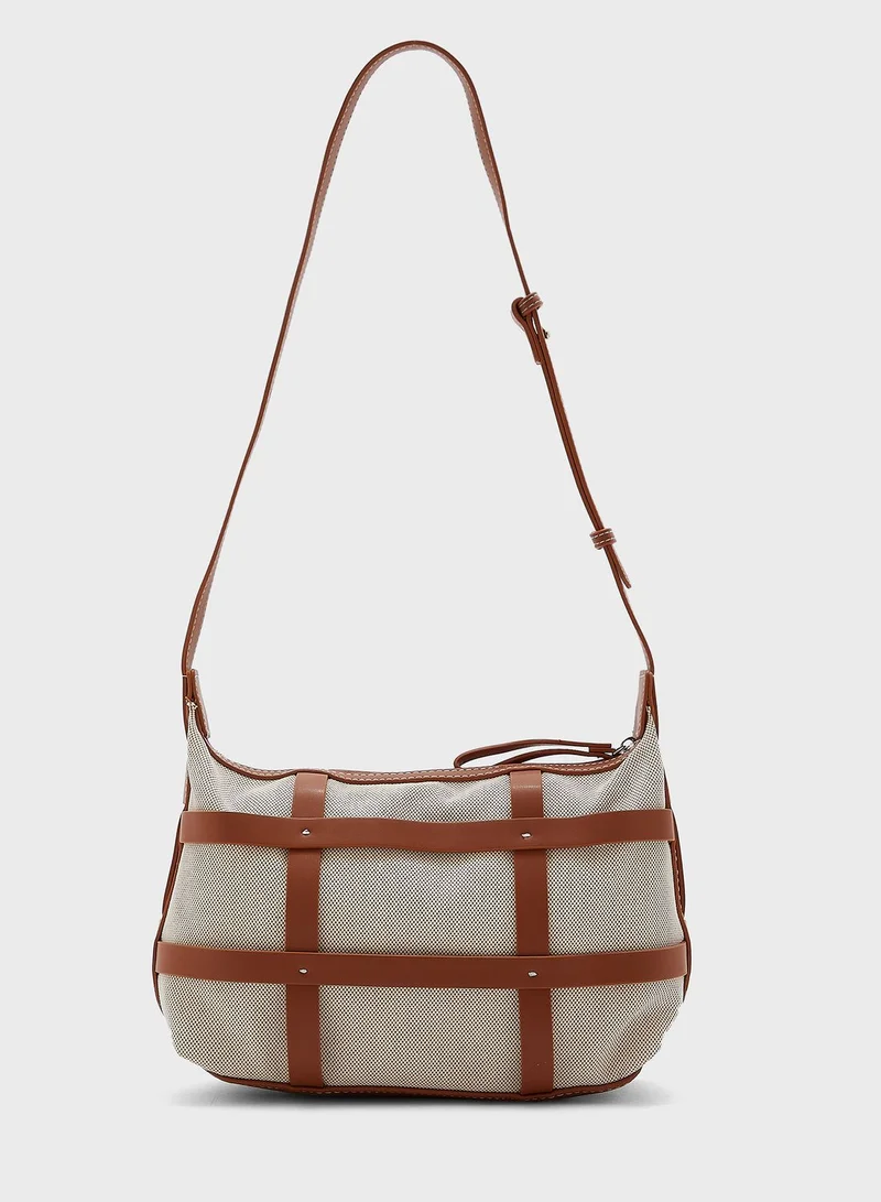 ELLA Canvas Contrast Handbag With Shoulder Strap