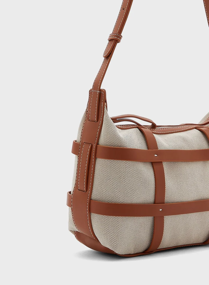 ELLA Canvas Contrast Handbag With Shoulder Strap