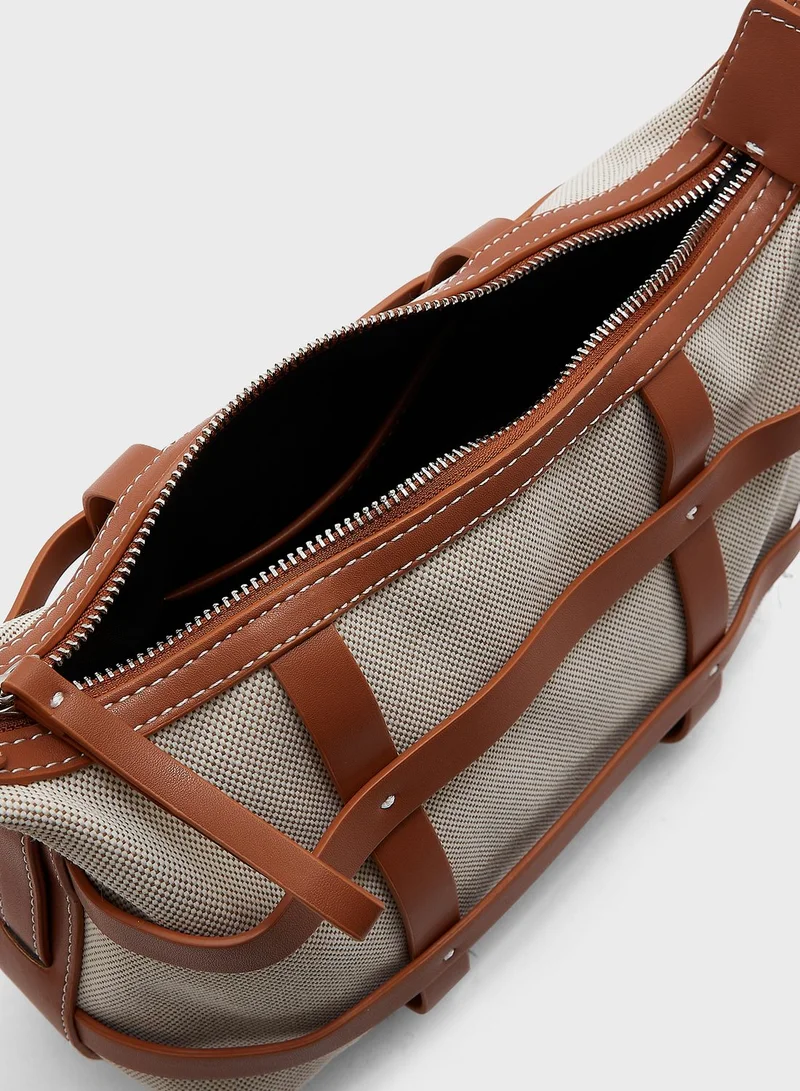 ELLA Canvas Contrast Handbag With Shoulder Strap