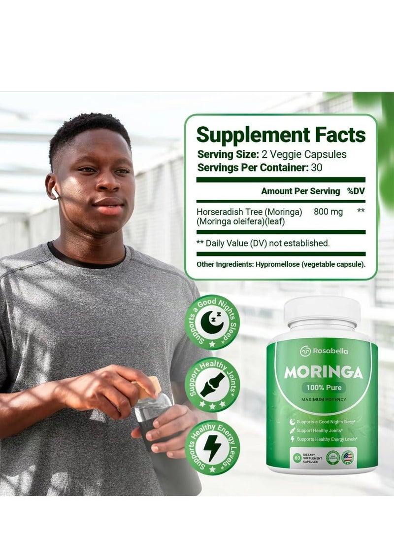 روزابيلا مورينغا كبسولات - مسحوق مورينغا النقي، الطاقة، الجلد، المناعة وصحة الأمعاء سوبر فود، غنية بمضادات الأكسدة، الفيتامينات الأساسية والأحماض الأمينية، مكملات الغذاء الخضراء الطبيعية سوبر فود - 60 العد - Image 4