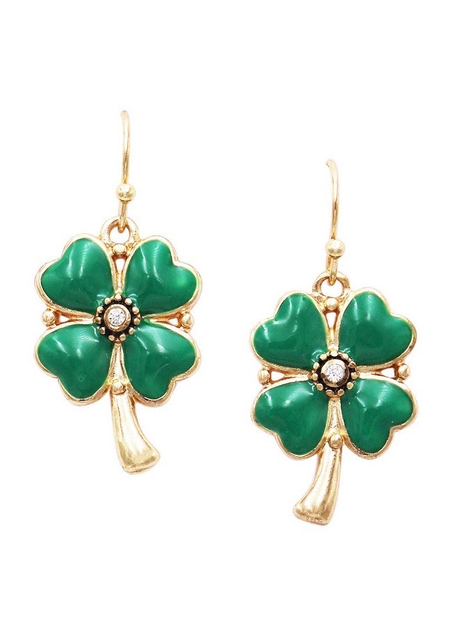 Rosemarie Collections Rosemarie & Jubalee Women'S Lucky 4 Leaf Clover Shamrock St Patrick'S Day Enamel Dangle Earrings, 1.25" (Gold Tone) - Image 1
