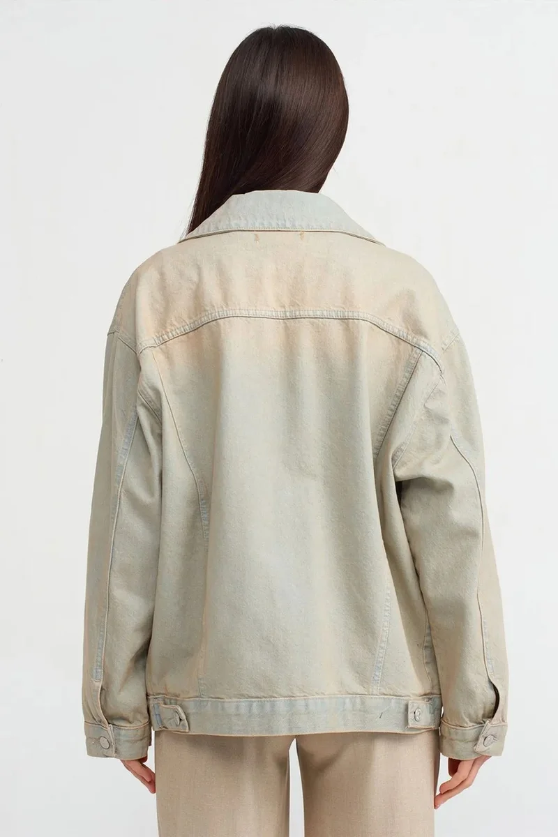 Dilvin Stone Natural DILVIN Oversized Denim Button Jacket for Women | Best Price UAE