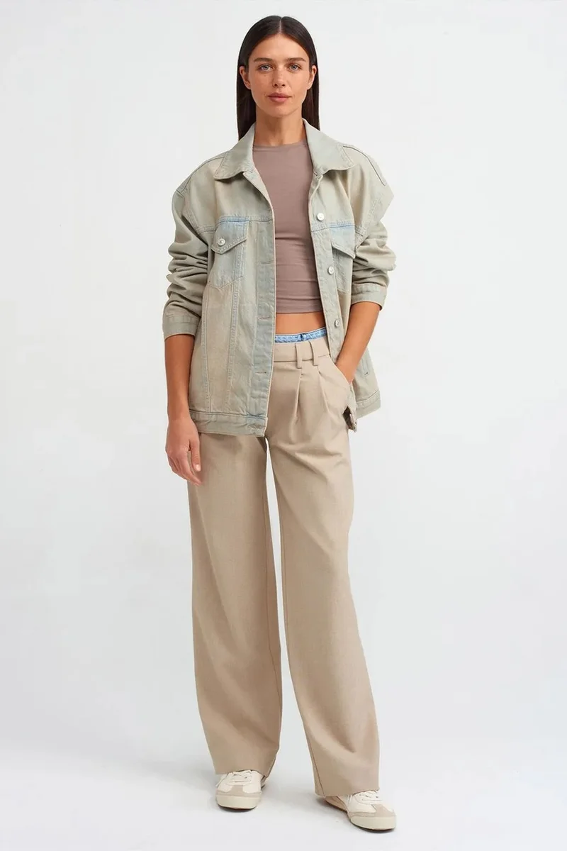 Dilvin Stone Natural DILVIN Oversized Denim Button Jacket for Women | Best Price UAE
