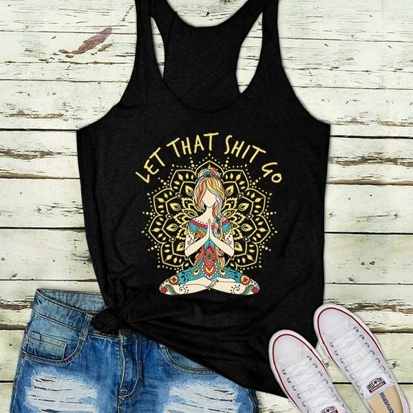 Modal Crewneck Sleeveless Vest Women Printed AliExpress EBAY Amazon Ethnic Yoga Pattern black pattern  - Image 4