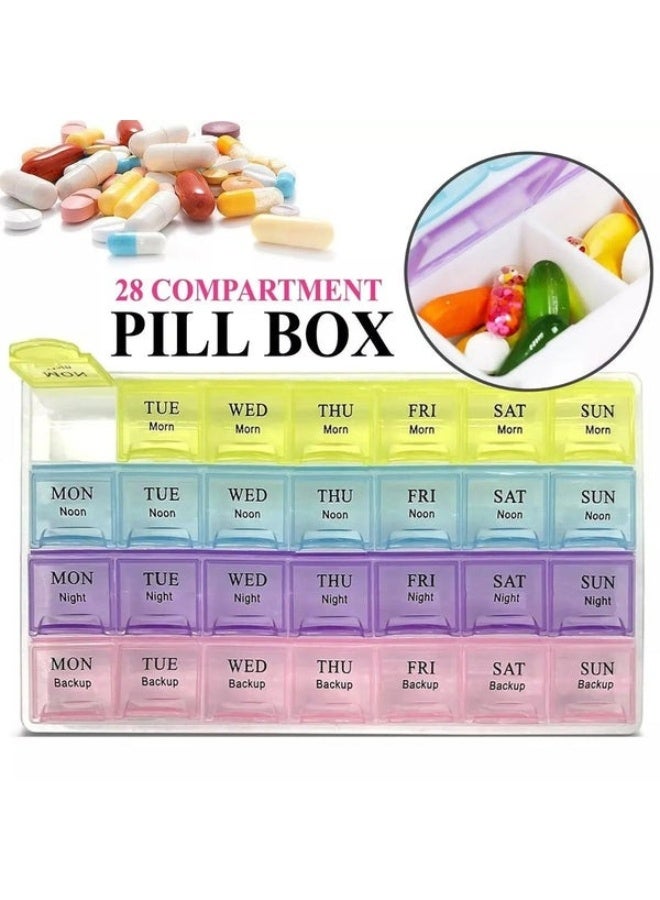 Large 7-Day Weekly Pill Organizer for Daily Use and Seniors – 4 Times a Day Medicine Box with 28 Spacious Compartments, Moisture-Resistant, Easy-Open and Removable Lids, Practical and Clear Design, Portable for Home and Travel - Image 1