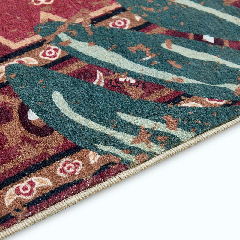 Aldopein Vintage Tribal Faux Wool Red Boho Throw Rugs - 2x3, Non-Slip, Washable for Bathroom, Kitchen, Indoor, Entryway, Modern, Distressed, Tribal, Indian Accent Floor Mat - Image 5
