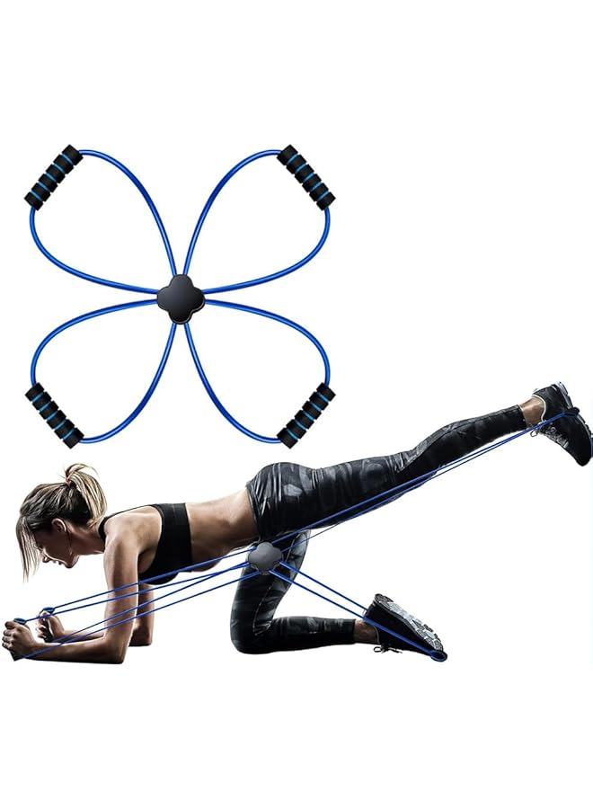 Elastic Pilates Resistance Band, Four-Ring with Handle Design, Effective Help You Lose Weight and Stretch Body, Providing Full-Body Workout for Arm/Leg/Back Simultaneously, Blue