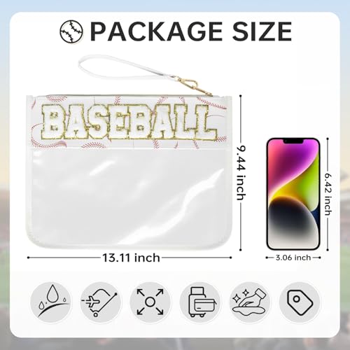 PPeen Baseball Snack Bags Team Gifts Makeup Cosmetic Bag Clear Chenille Letter Zipper Pouch Baseball Accessories Stuff Sport Portable Travel Case - Image 3