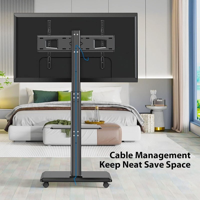 TDOO Movable TV Stand with Wheels, TV Table,mobile TV Floor Stand,Suitable 26-70 Inch LED Flat/Curved TV Stands Rolling cart with wheels,Swivel & Height Adjustable,for Family Living Room Bedroom Meeting - Image 5