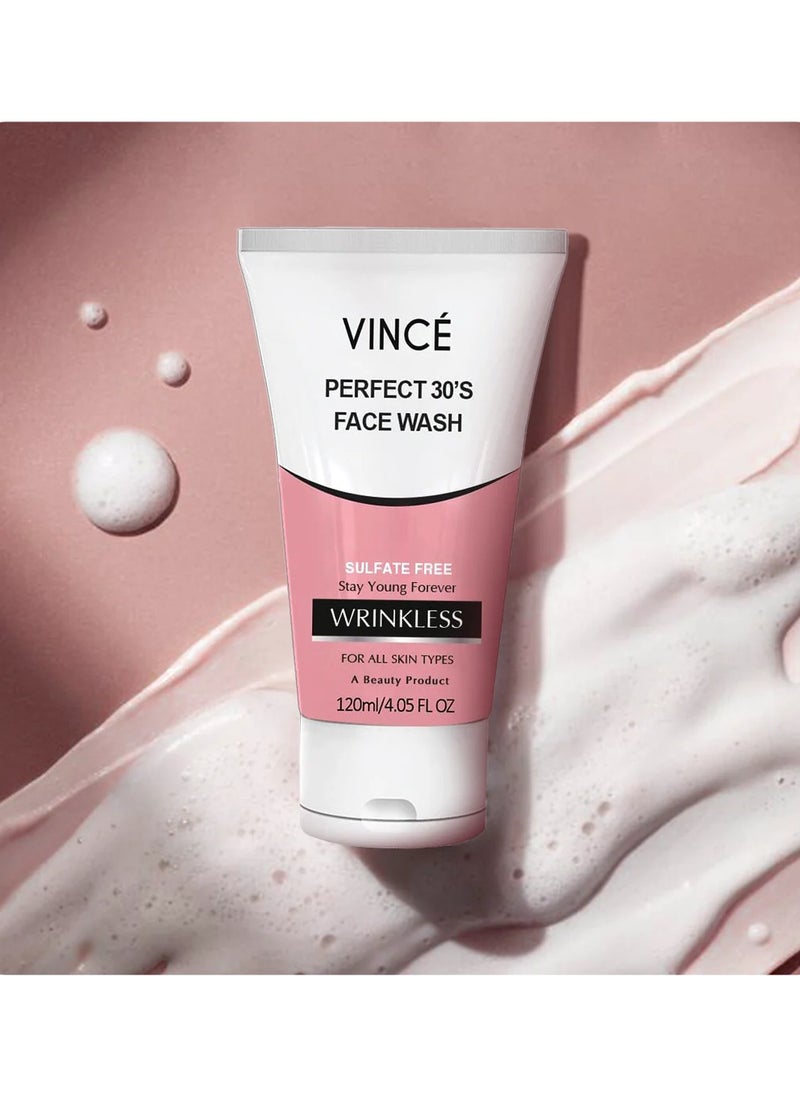 VINCE - Anti-Wrinkle Face Wash – Deep Cleansing & Anti-Aging – Reduces Fine Lines, Wrinkles & Dark Spots – Hydrates and Promotes Even-Toned, Youthful, Glowing Skin – Sulfate-Free – 120ml - Image 1