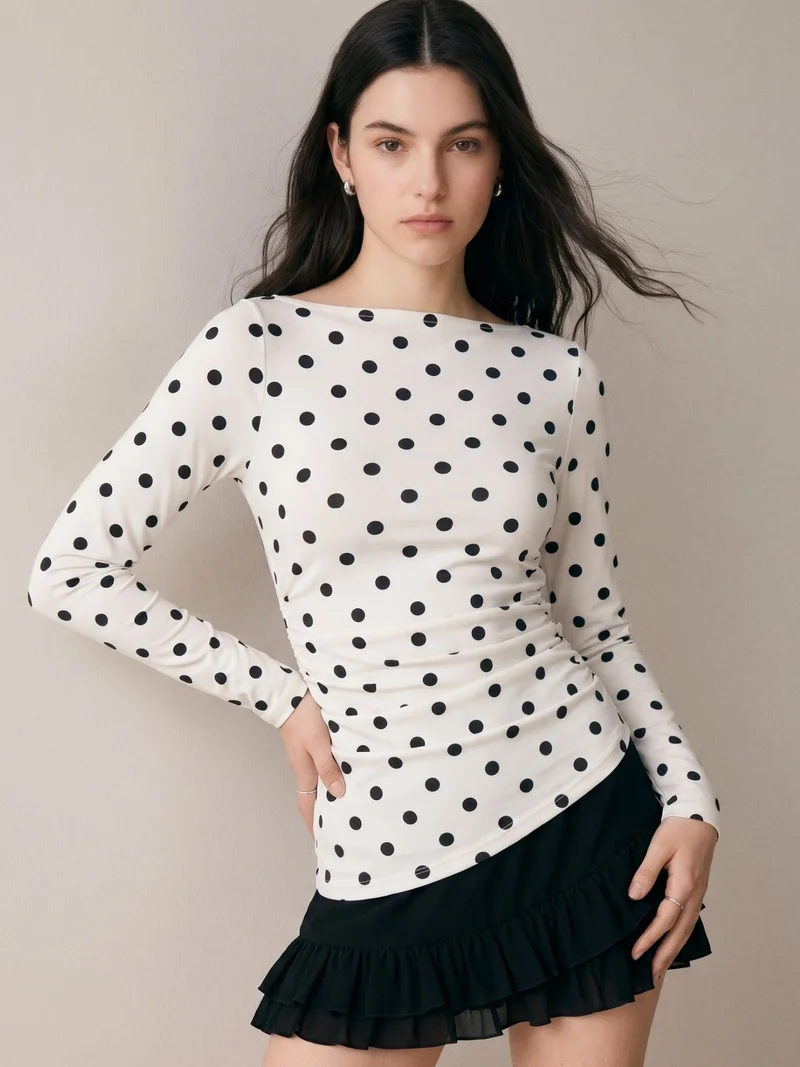 Multi Polka Dot Full Sleeve Fitted Top