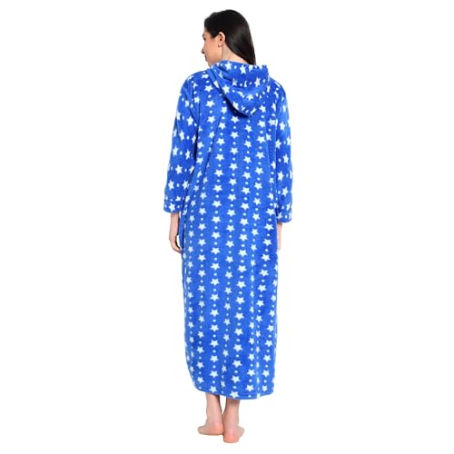 CIERGE Women's Woolen Star Printed Hoodie Nighty (Blue, Wool) - Image 2