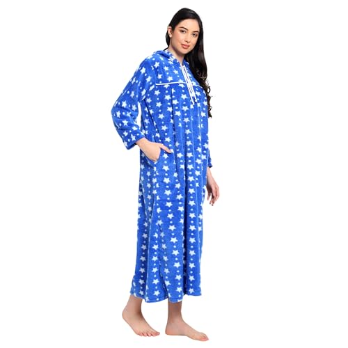 CIERGE Women's Woolen Star Printed Hoodie Nighty (Blue, Wool) - Image 5