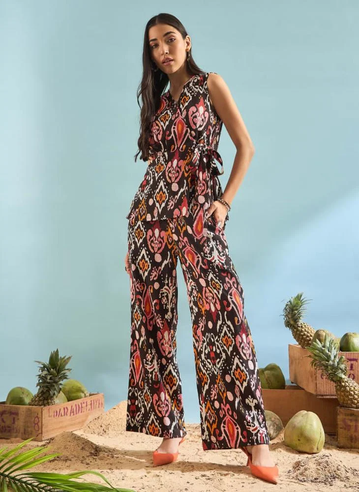 بانيت طقم بانِت منقوش باللونين البني والأسود