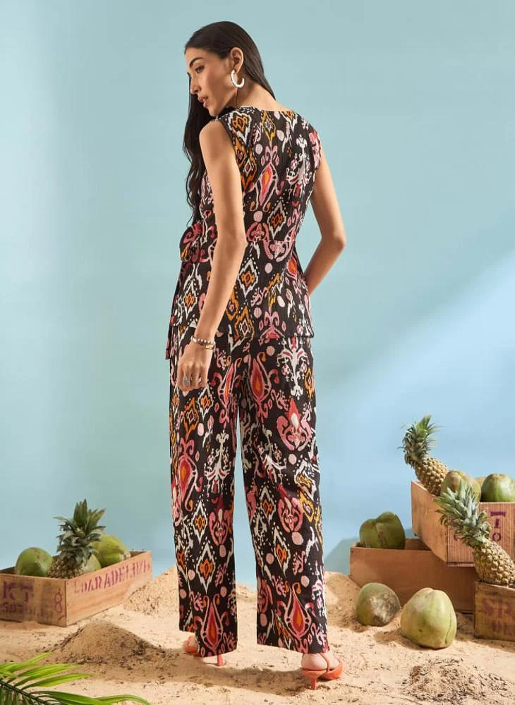 بانيت طقم بانِت منقوش باللونين البني والأسود