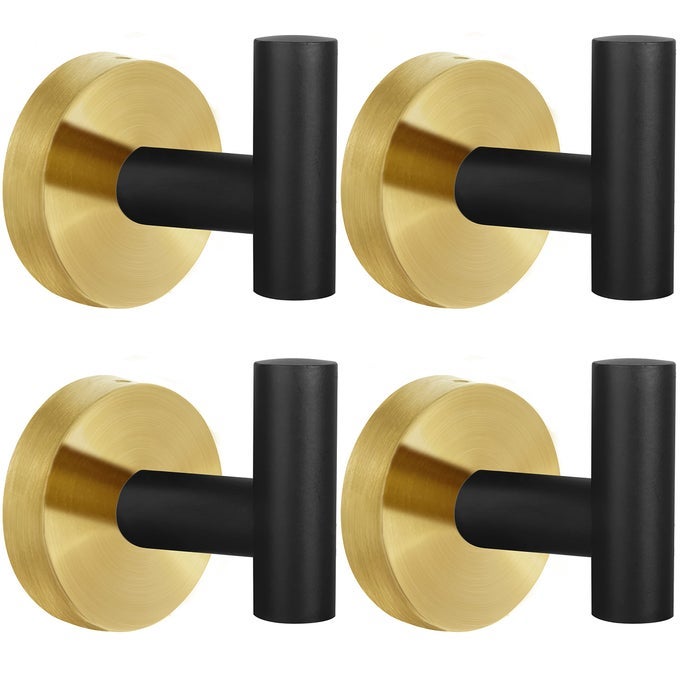 4 PACK ROBE TOWEL HOOKS COAT HOOK BATHROOM BLACK GOLD WALL HOOK STAINLESS STEEL HEAVY DUTY DOOR HANGER TOWEL ROBE CLOTHES CABINET CLOSET SPONGES HOOK FOR BATHROOM BEDROOM KITCHEN HOTEL POOL