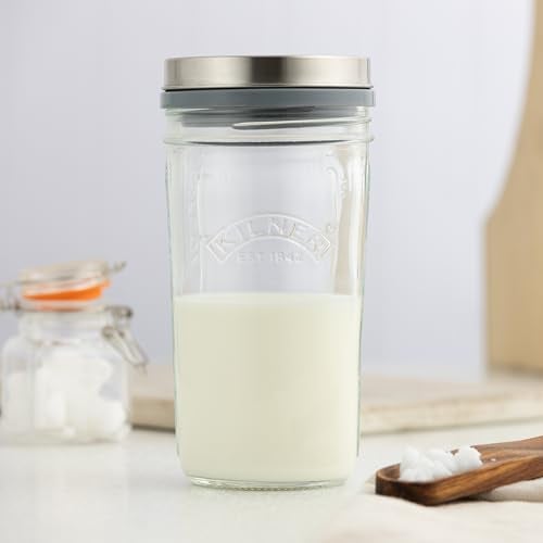 Kilner Kefir Set 0.5Litre Wide Mouth Jar with Silicone Strainer Cap Beech Wood Measuring Spoon & Stainless Steel Lid, Make Probiotic Drinks - Image 2