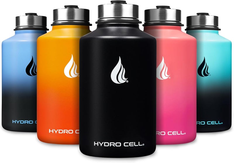 HYDRO CELL Stainless Steel Insulated Water Bottle with Straw - For Cold & Hot Drinks - Metal Vacuum Flask with Screw Cap and Modern Leakproof Sport Thermos for Adults (Black 64oz) - Image 1