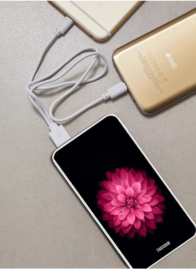 Theodor - 10,000 mAh Super Fast Charging Ultra Compact Power Bank with Quick Charge & Power Delivery, Portable Charger For iPhone and Android Pink Flower At Center - Image 1