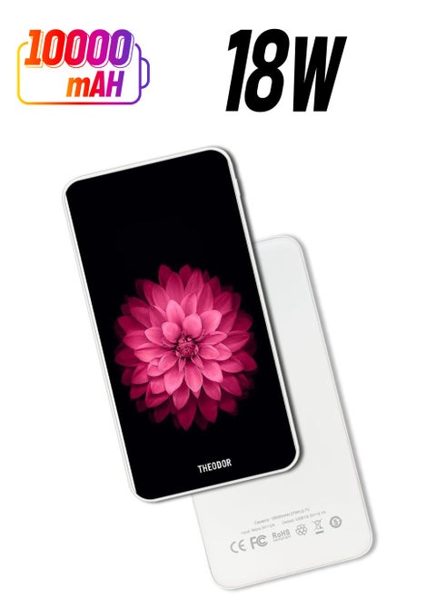 10,000 mAh Super Fast Charging Ultra Compact Power Bank with Quick Charge & Power Delivery, Portable Charger For iPhone and Android Pink Flower At Center