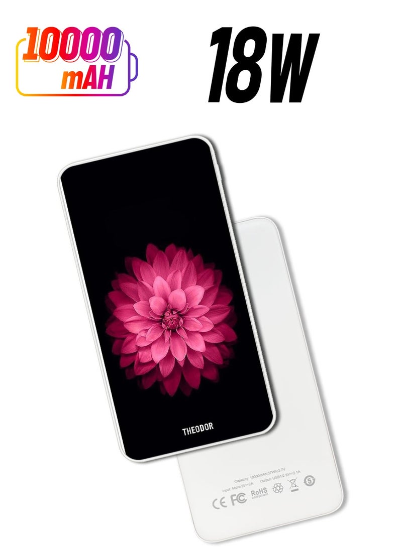 Theodor - 10,000 mAh Super Fast Charging Ultra Compact Power Bank with Quick Charge & Power Delivery, Portable Charger For iPhone and Android Pink Flower At Center - Image 1